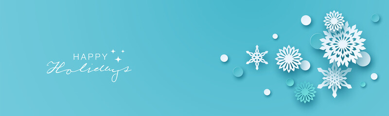 holiday paper snowflakes banner. vector illustration.