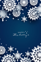 Canvas Print - Holiday paper snowflakes banner. Vector Illustration.