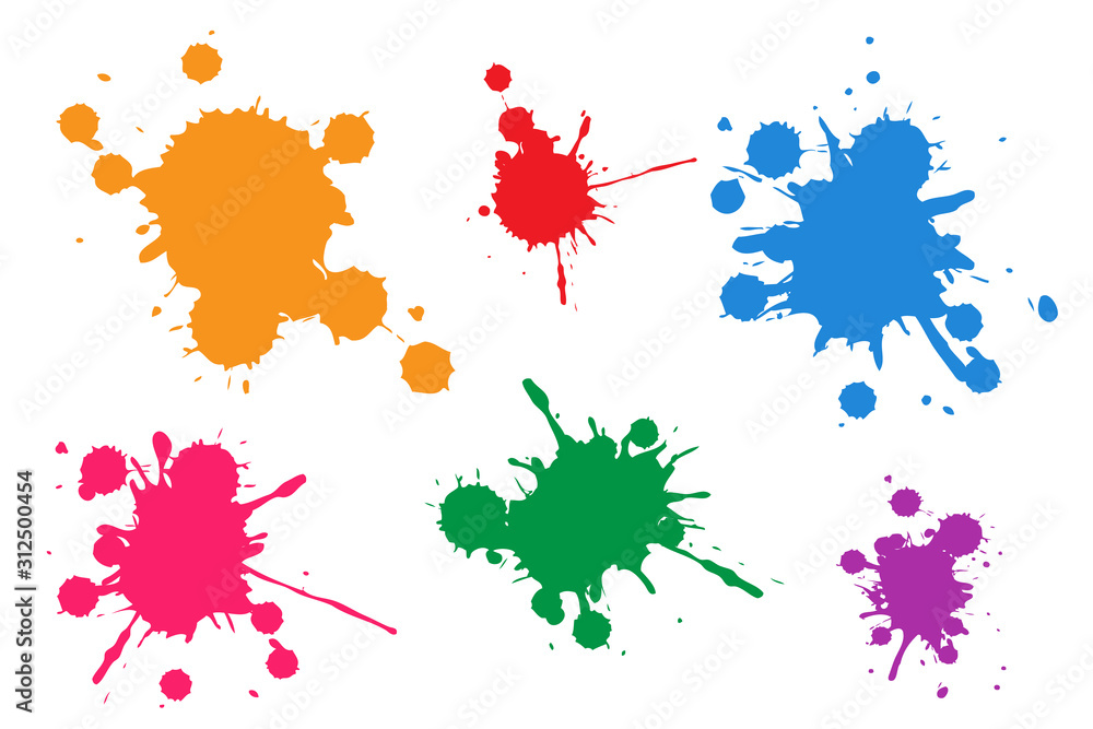 Vector illustration set of colorful ink blots - obrazy, fototapety, plakaty 