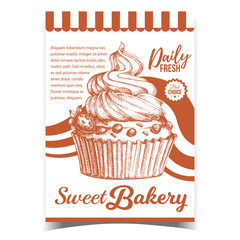 Canvas Print - Sweet Bakery Creamy Berry Dessert Banner Vector. Bakery Confectionery Delicious Cake With Strawberry, Blackberry And Chocolate Crumbs Concept. Gastronomy Product Template Monochrome Illustration