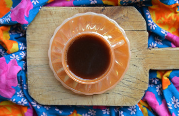 cup of Turkish coffee  on fabric background