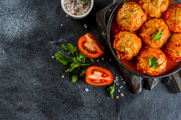 Homemade chicken meatballs in tomato sauce