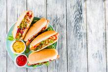 Homemade Hot Dogs With Sauces