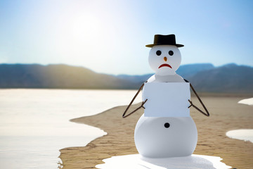 Wall Mural - snowman suffers climate change and global warming and looking for help