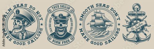Fotomural Set of vector illustrations on marine theme