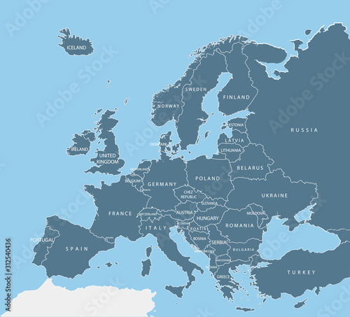 Dekoracja na wymiar  mapa-polityczna-europy-z-nazwami-krajow-unia-polityczna-i-gospodarcza-w-europie-zabarwila-sie