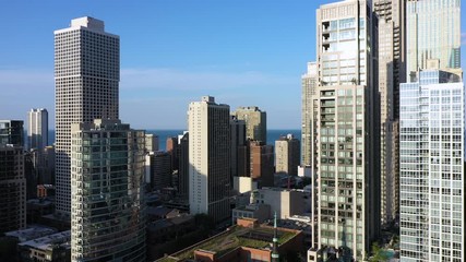 Wall Mural - Downtown Chicago Illinois aprtment buildings sunset  Aerial view Summer