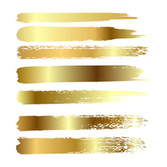 Gold paint smear stroke stain set. Abstract gold glittering textured art illustration. Vector illustration