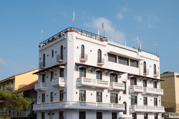 Sticker - Beautiful facade of the Casa Casco club/ reataurant  building exterior in old town - Casco Viejo