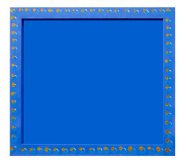 Blue frame with hand painted yellow embellishments.