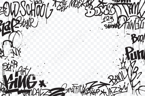 Fotomural Graffiti tags border isolated on transparent background