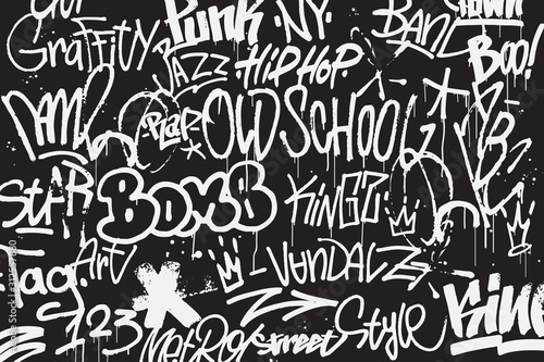 Graffiti tags background in black and white colors Canvas Print