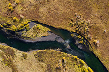 Aerial View Of The River On Prairie In Autumn