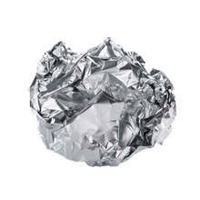 Crumpled Ball Of Aluminum Foil Isolated On White