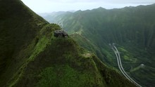 Amazing Drone Angle Of The Top Of Stairway To Heaven, Haiku Stairs, Oahu, Hawaii