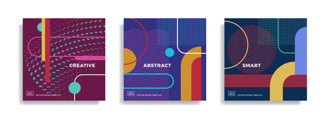 Poster - Set of trendy abstract design template with colourful geometric shapes. Applicable for covers, posters, brochures, flyers, presentations, banners.