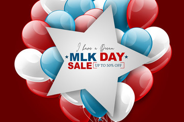 Wall Mural - martin luther king jr. day design. stars over usa flag colors balloons. vector illustration.