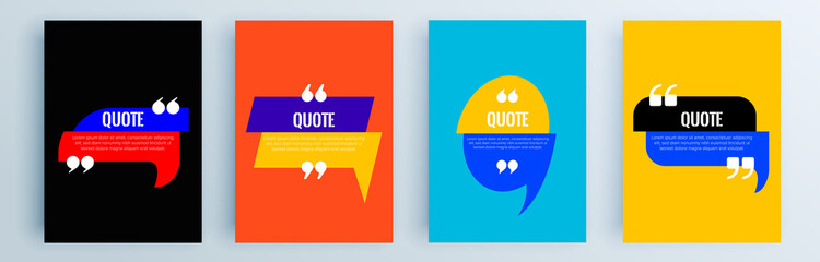 Quote frames blank templates set. Text in brackets, citation empty speech bubbles, quote bubbles. Textbox isolated on color background. Vector illustration.