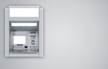 Atm Machine On Gray Background Including Clipping Path