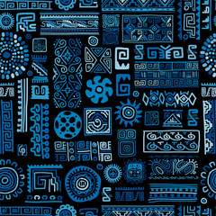 Fotomurali - Ethnic blue handmade ornament, seamless pattern