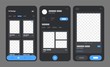 © dimakostrov - Mobile app concept for social media, online store, hotel reservation. Wireframes screens. Flowchart with UI elements.