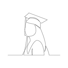 continuous line drawing of graduation woman wear toga hat vector illustration