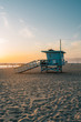 Lifeguard stand on the beach at sunset, in Venice Beach, California