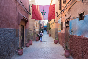 Beautiful street of old medina in Marrakesh, Morocco