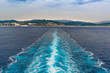 Trail on sea surface from cruise ship off the coast of Savona