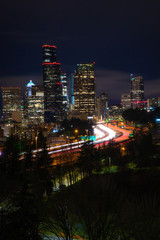 Wall Mural - Seattle Washington Cityscape at Night Long Exposure