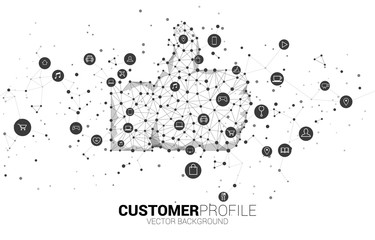 Poster - thumb up icon from dot connect line polygon network. concept of customer satisfaction , client rating and ranking.