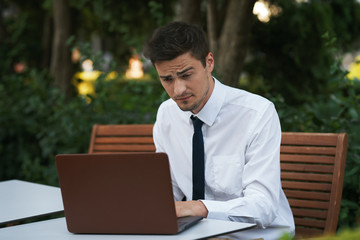 Poster - businessman working on his laptop in park