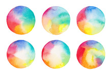 Set Of Colorful Rainbow Hand-painted Watercolor Circle Bubbles