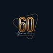 60 Years Anniversary badge with gold style Vector Illustration