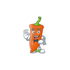 Sticker - Orange chili cartoon character as a Waiter look