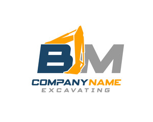 Wall Mural - Initial BM excavator logo concept vector with arm excavator template vector.