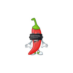 Wall Mural - cool red chili character with Virtual reality headset