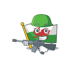 Sticker - A mascot of flag wales Scroll Army with machine gun