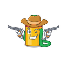 Wall Mural - Kids water bottle Scroll mascot performed as a Cowboy with guns