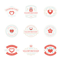 Wall Mural - Happy valentines day greetings cards and badges vintage typography design with decoration symbols vector design elements