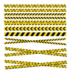 Wall Mural - Caution and danger tapes. Warning tape. Black and yellow line striped. Vector illustration