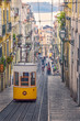 The Bica Funicular (Elevador or Ascensor da Bica) is a famous tourist attraction in Chiado District. Sunny day in summer. Travel and transport concept. Lisbon, Portugal. Europe