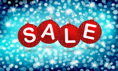 Poster - winter holyday sale on christmas background with red balls