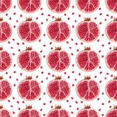 Wall Mural - Watercolor seamless pattern Juicy ripe pomegranates