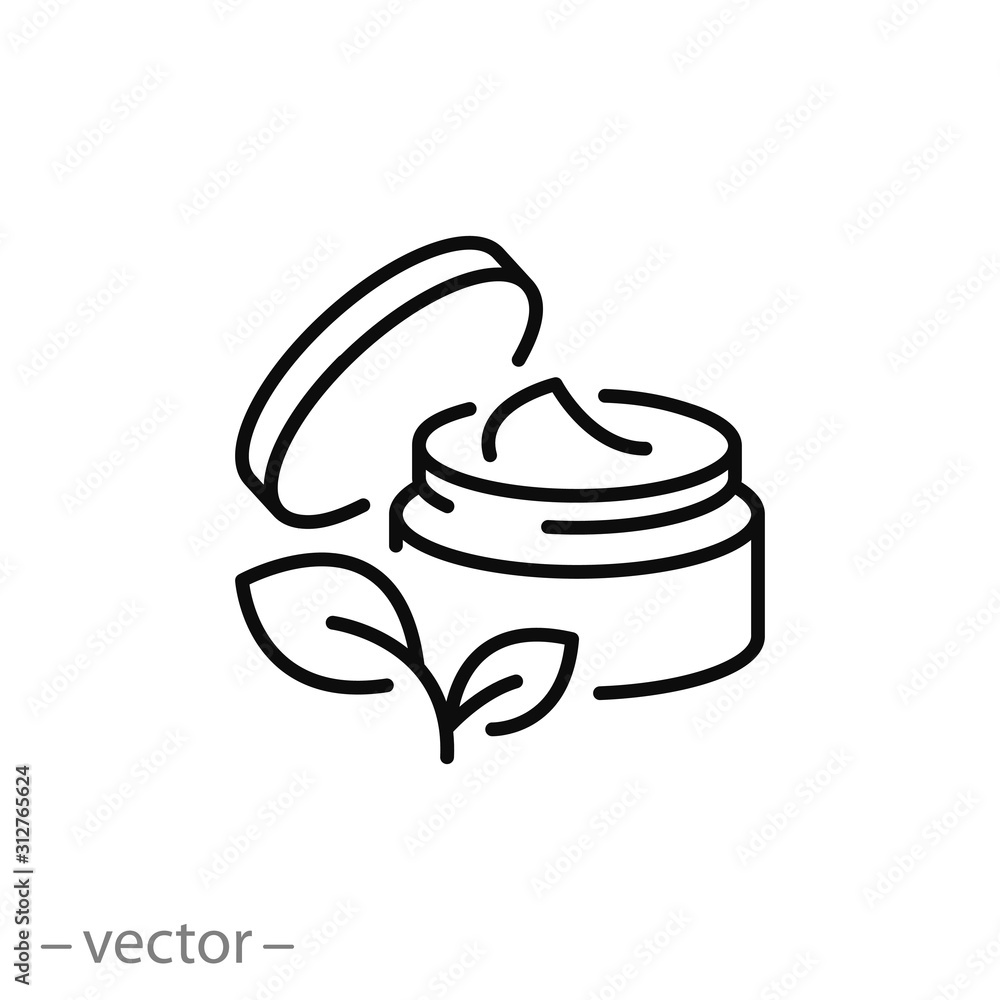 natural organic cosmetics icon open jar bio skin care cream thin line web symbol on white background editable stroke vector illustration eps10 Adobe Stock