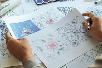 designer designing drawing sketch pattern geometric flower seamless wallpaper fabric textile fashion