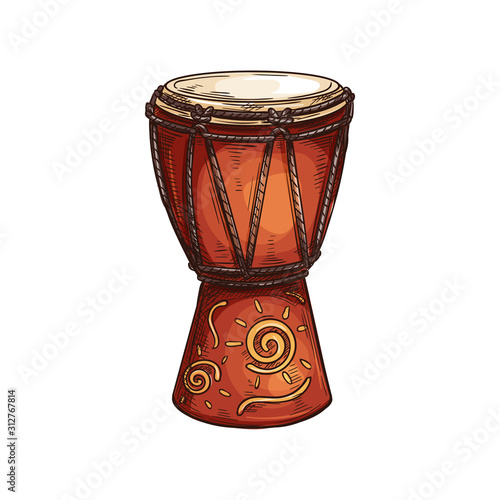 Fotografía Djembe drum African musical instrument isolated sketch