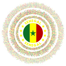 Senegal Symbol. Radiant Country Flag With Colorful Rays. Shiny Sunburst With Senegal Flag. Awesome Vector Illustration.