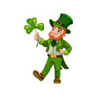 Man cartoon leprechaun with clover symbol of luck isolated. Vector bearded Irish, Saint Patrick