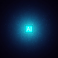 Wall Mural - blue artificial intelligence chipset on circuit board,ai brain technology background,data analysis a